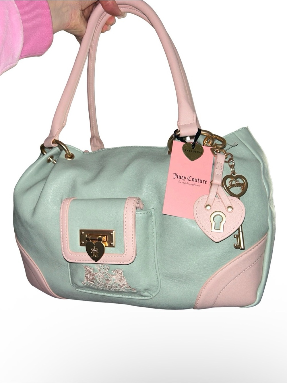 JUICY COUTURE VINTAGE SCOTTIE DOGS FROSTY GREEN PINK ROYAL TO JUICY SATCHEL NWT
